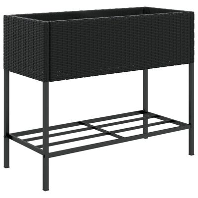 vidaXL plantekasser 2 stk. med hylde 90x40x75 cm polyrattan sort