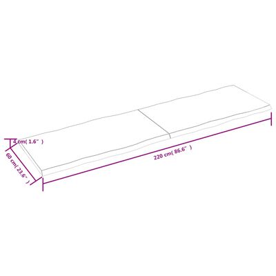 vidaXL bordplade 220x60x(2-4)cm naturlig kant ubehandlet massivt træ