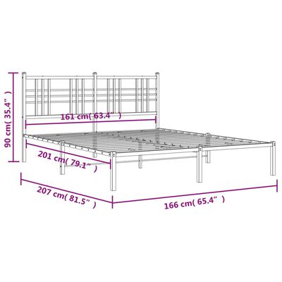 vidaXL sengeramme med sengegavl 160x200 cm metal hvid