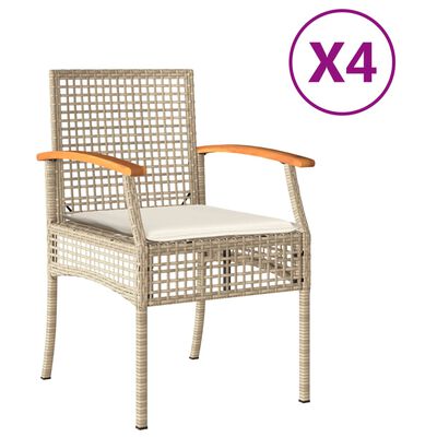 vidaXL havestole 4 stk. med hynder polyrattan og akacietræ beige