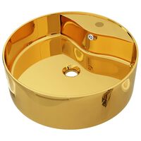 vidaXL håndvask med overløb 46,5 x 15,5 cm keramik guldfarvet
