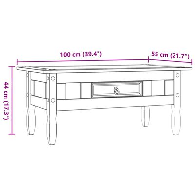 vidaXL sofabord i mexicansk fyrretræ Corona-serien 100 x 55 x 44 cm