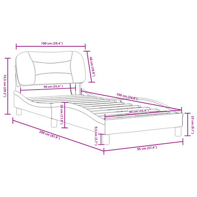 vidaXL sengeramme med LED-lys 90x190 cm kunstlæder sort og hvid