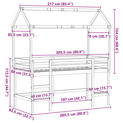 vidaXL højseng med stige og tag 80x200 cm massivt fyrretræ hvid