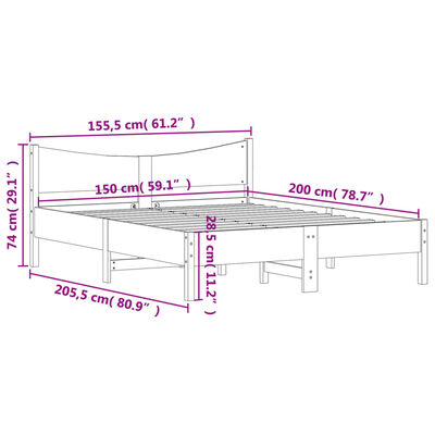 vidaXL sengeramme uden madras 150x200 cm massivt fyrretræ hvid