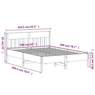 vidaXL sengeramme uden madras 160x200 cm massivt fyrretræ gyldenbrun