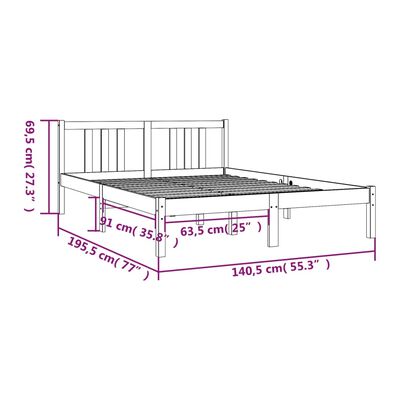 vidaXL sengeramme 135x190 cm Double massivt fyrretræ grå