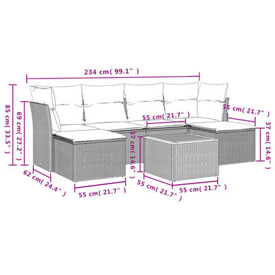 vidaXL sofasæt til haven 7 dele med hynder polyrattan beige