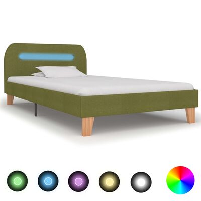 vidaXL sengestel med LED 90 x 200 cm stof grøn