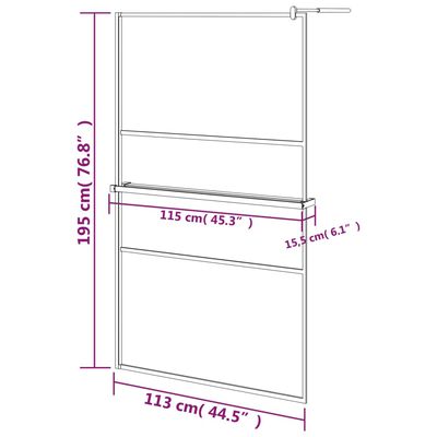 vidaXL brusevæg med hylde 115x195 cm sikkerhedsglas og aluminium sort