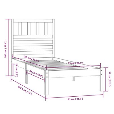 vidaXL sengeramme uden madras 75x190 cm massivt fyrretræ hvid