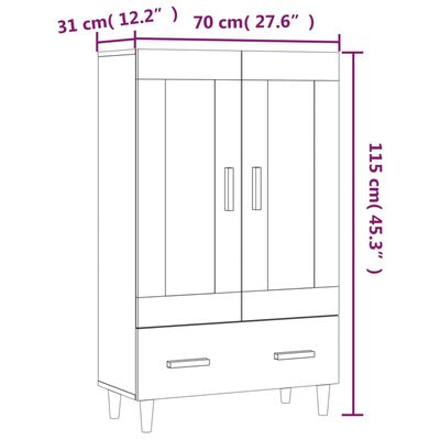 vidaXL skab 70x31x115 cm konstrueret træ hvid