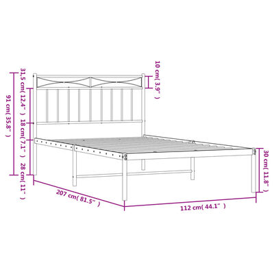 vidaXL sengeramme med sengegavl 107x203 cm metal hvid