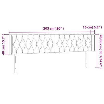 vidaXL sengegavl med LED-lys 203x16x78/88 cm fløjl lysegrå