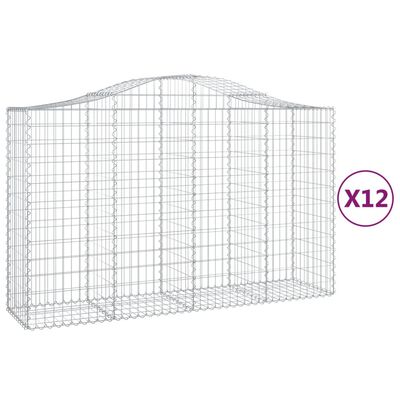 vidaXL buede gabionkurve 12 stk. 200x50x120/140 cm galvaniseret jern