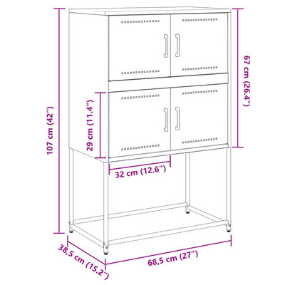 vidaXL skænk 68,5x38,5x107 cm stål lyserød