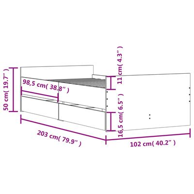 vidaXL sengestel med skuffer 100x200 cm sonoma-eg