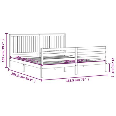 vidaXL sengeramme med sengegavl Super King Size massivt træ