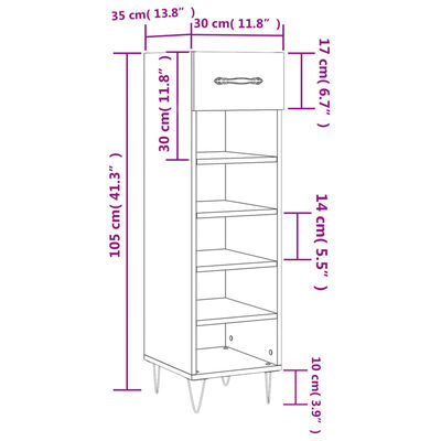 vidaXL skoreol 30x35x105 cm konstrueret træ hvid højglans