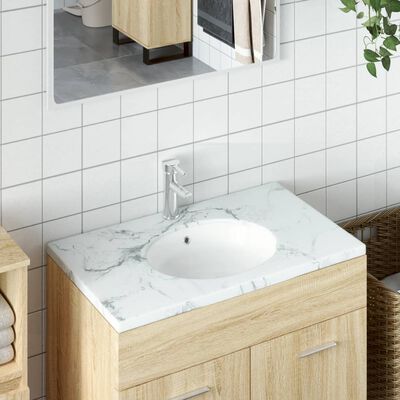 vidaXL badeværelsesvask 37x31x17,5 cm oval keramisk hvid