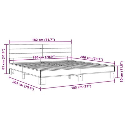 vidaXL sengestel 180x200cm konstrueret træ og metal røget egetræsfarve