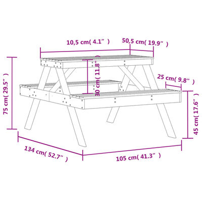 vidaXL picnicbord 105x134x75 cm massivt douglasgran