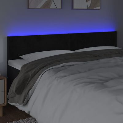 vidaXL sengegavl med LED-lys 200x5x78/88 cm velour sort