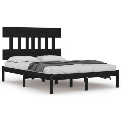 vidaXL sengeramme 135x190 cm Double massivt fyrretræ sort