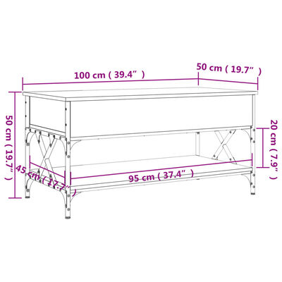 vidaXL sofabord 100x50x50 cm konstrueret træ og metal røget eg