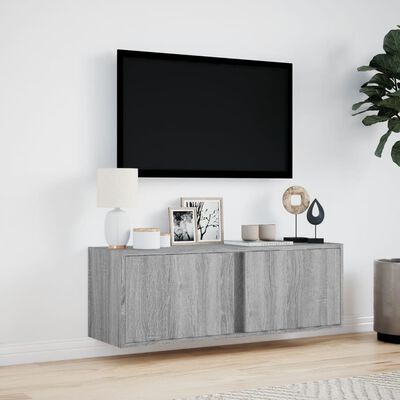 vidaXL væghængt tv-bord med LED-lys 100x31x35 cm grå sonoma-eg