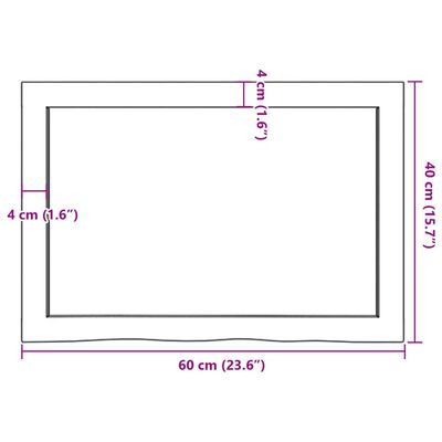 vidaXL bordplade til badeværelse 60x40x(2-4) cm massivt træ mørkebrun