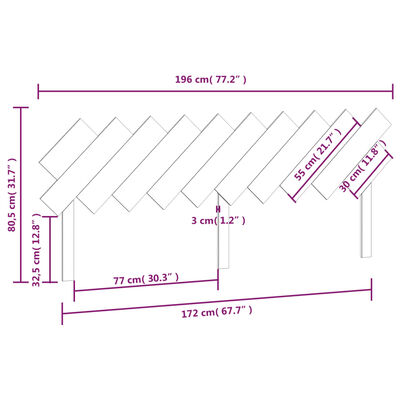 vidaXL sengegærde 196x3x80,5 cm massivt fyrretræ gyldenbrun