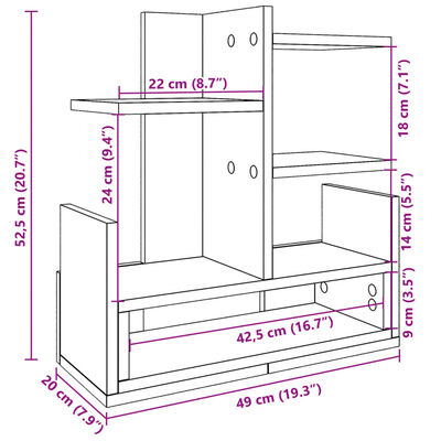 vidaXL hylde til skrivebord 49x20x52,5 cm konstrueret træ betongrå