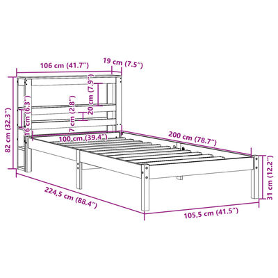 vidaXL sengeramme uden madras 100x200 cm massivt fyrretræ