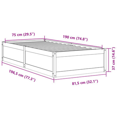 vidaXL sengeramme uden madras 75x190 cm massivt fyrretræ