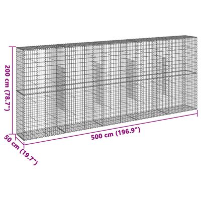 vidaXL gabionkurv med cover 500x50x200 cm galvaniseret jern