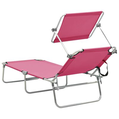 vidaXL foldbar liggestol med baldakin aluminium pink