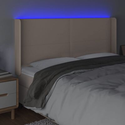 vidaXL sengegavl med LED-lys 203x16x118/128 cm kunstlæder cappuccino