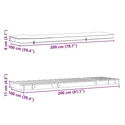 vidaXL futon med madras 100x206x11 cm massivt fyrretræ