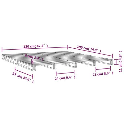 vidaXL palleseng 120x190 cm Small Double massivt fyrretræ grå