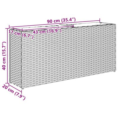 vidaXL plantekasser 2 stk. med 2 potter 90x20x40 cm polyrattan brun