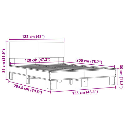 vidaXL sengestel 120x200 cm konstrueret træ og metal brun egetræ