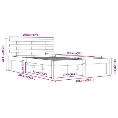 vidaXL sengeramme 200x200 cm massivt træ hvid