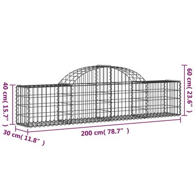 vidaXL buede gabionkurve 4 stk. 200x30x40/60 cm galvaniseret jern