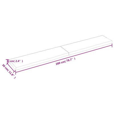 vidaXL væghylde 200x30x(2-6) cm ubehandlet massivt egetræ