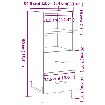 vidaXL skænk 34,5x34x90 cm konstrueret træ brun egetræsfarve