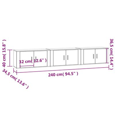 vidaXL væghængte tv-skabe 3 stk. 80x34,5x40 cm hvid