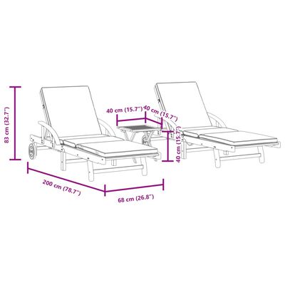 vidaXL liggestole 2 stk. med bord massivt akacietræ