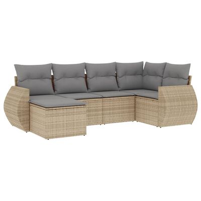 vidaXL sofasæt til haven 6 dele med hynder polyrattan beige