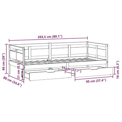 vidaXL daybed med skuffer 80x200 cm massivt fyrretræ